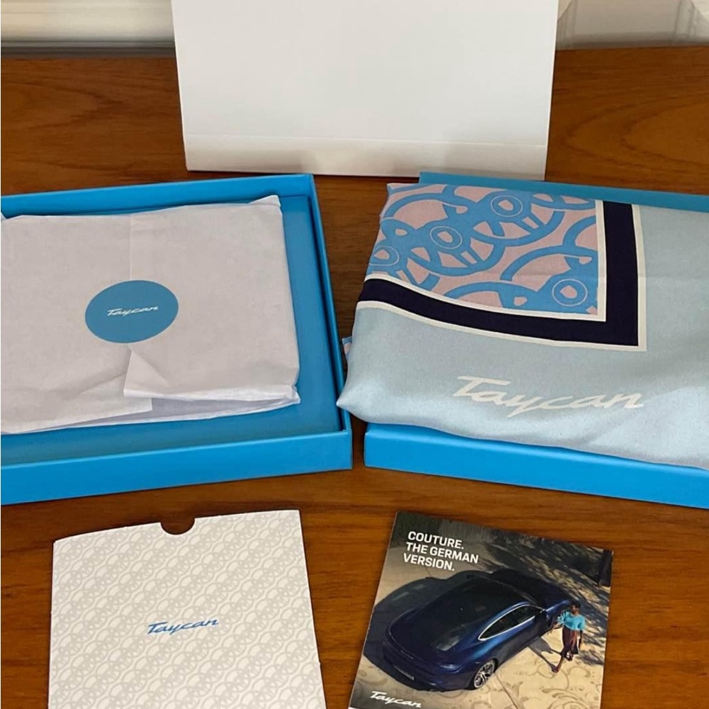 NEW Porche Taycan Blue 100% Silk Scarf